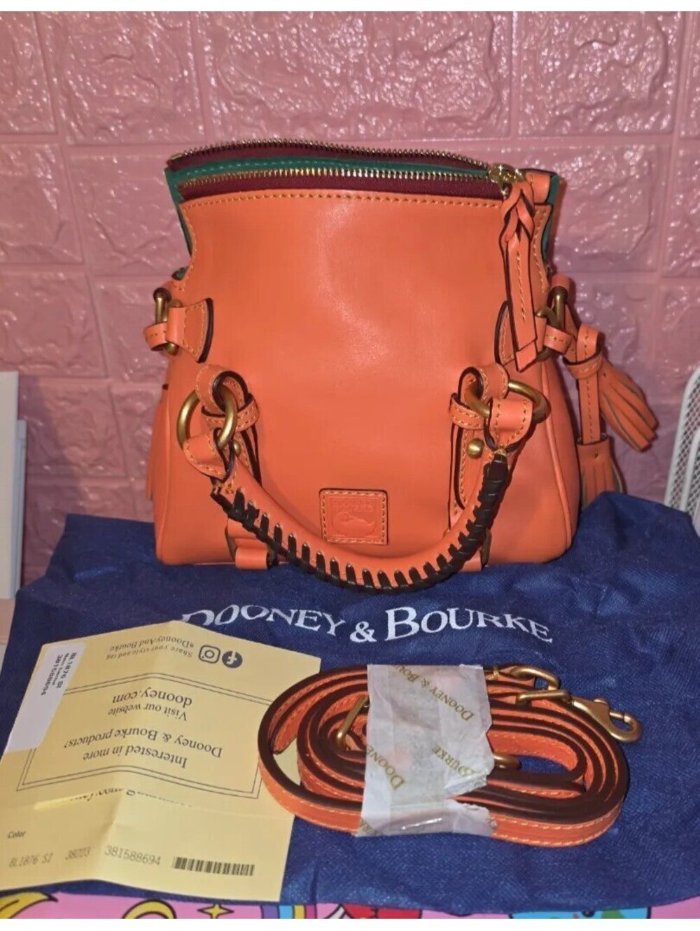DOONEY & BOURKE FLORENTINE NANO SATCHEL SALMON LEATHER CROSSBODY BAG NWT RARE